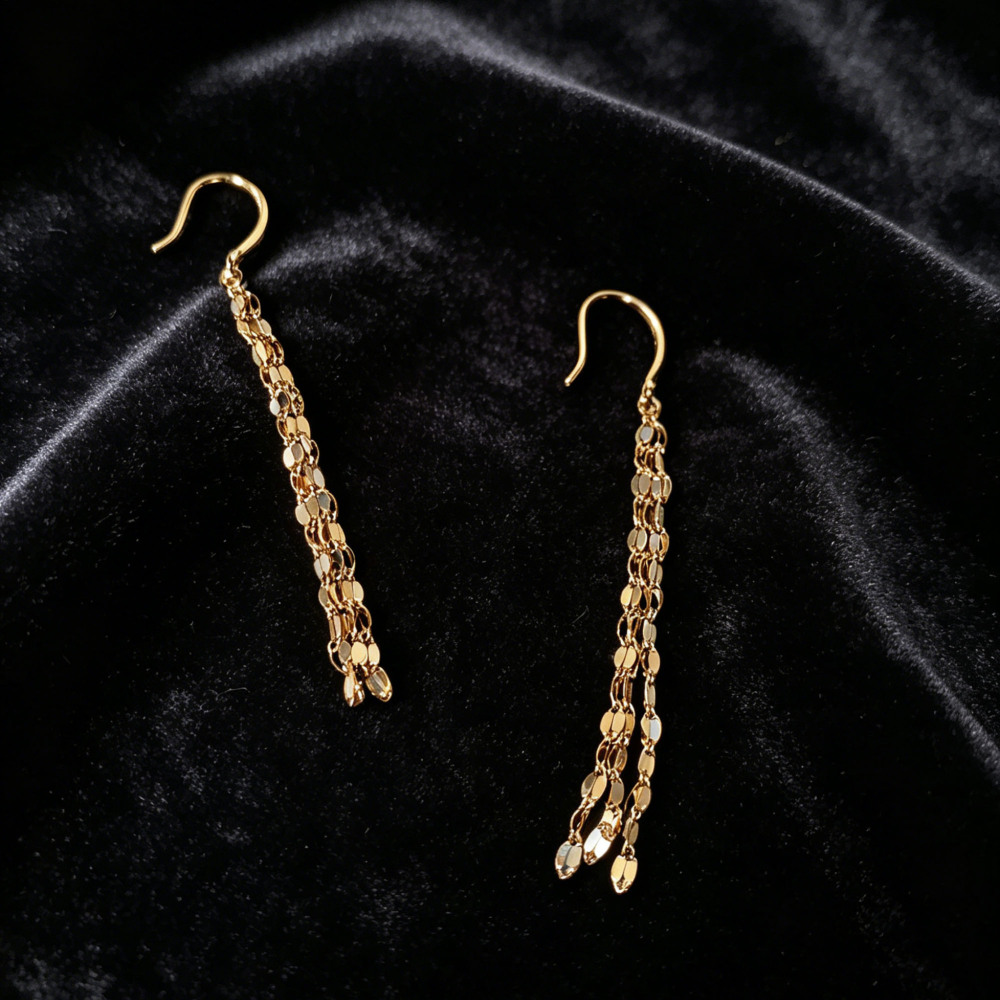 925 Sterling Silver Long Tassel Drop Earrings, Gold Plated Shiny Sequin Chain Dangle Earrings, Hypoallergenic Statement Jewelry for Daily & Special Occasions