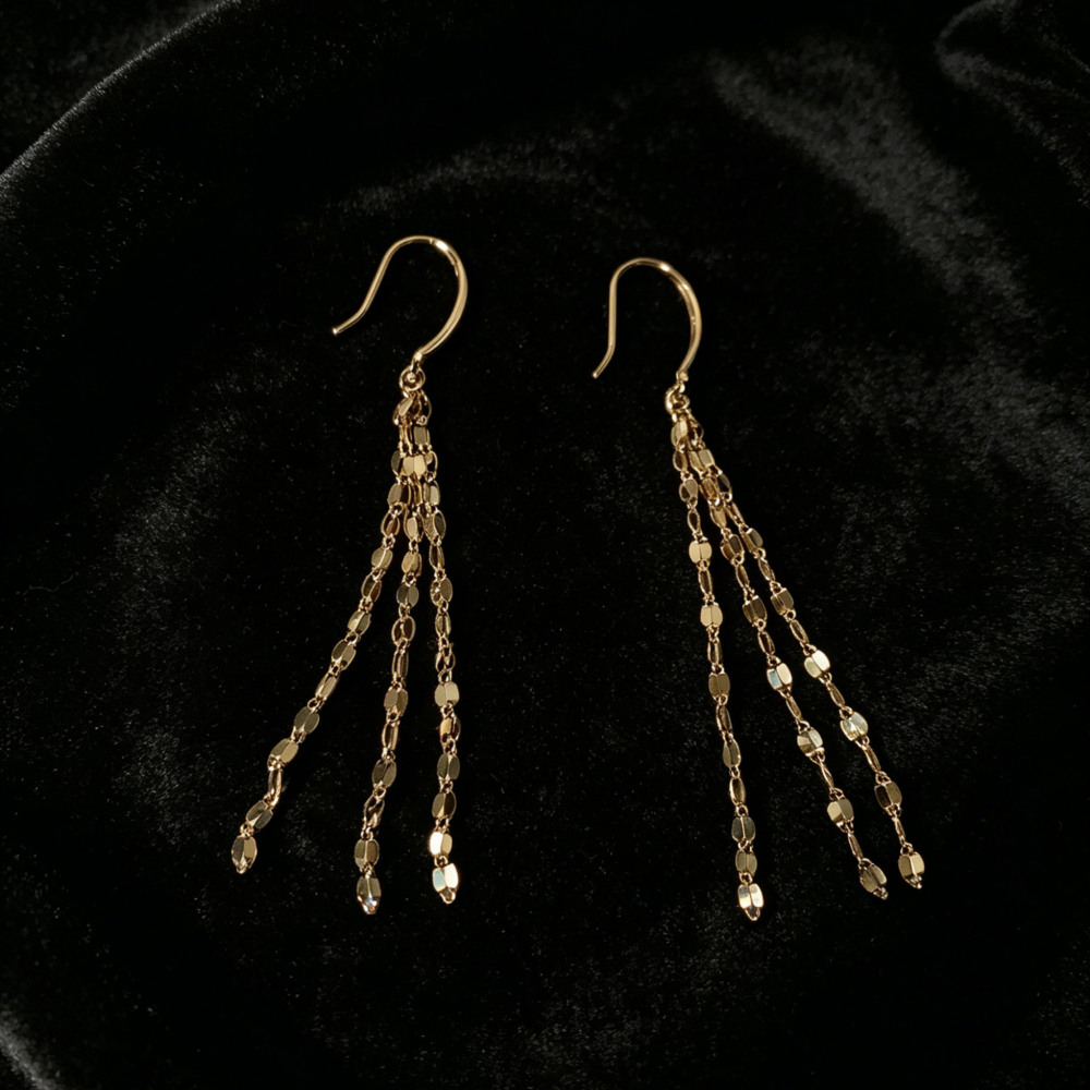 925 Sterling Silver Long Tassel Drop Earrings, Gold Plated Shiny Sequin Chain Dangle Earrings, Hypoallergenic Statement Jewelry for Daily & Special Occasions
