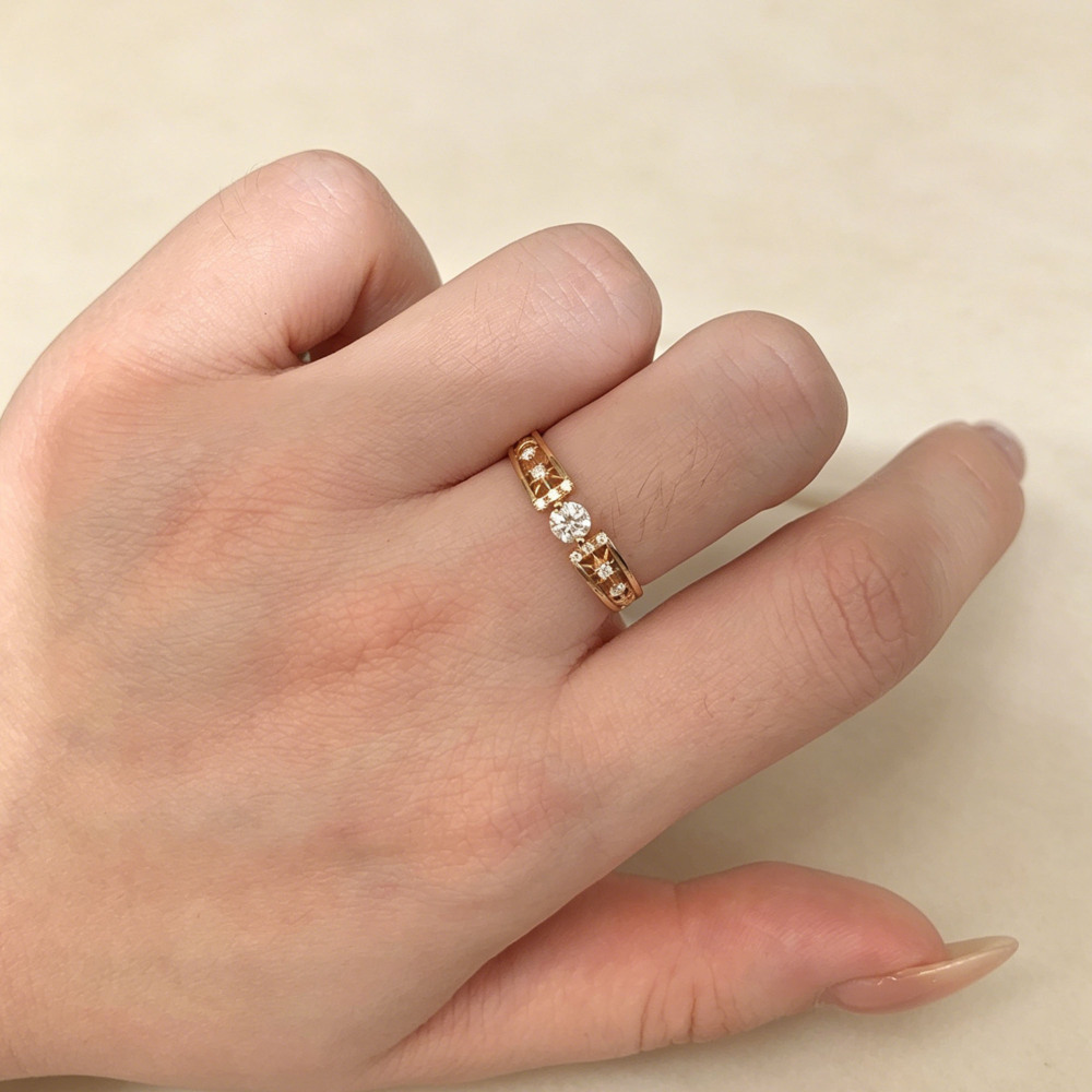 Round Moissanite Engagement Ring 925 Sterling Silver Gold Plated Vintage Hollow Filigree Promise Wedding Band For Women