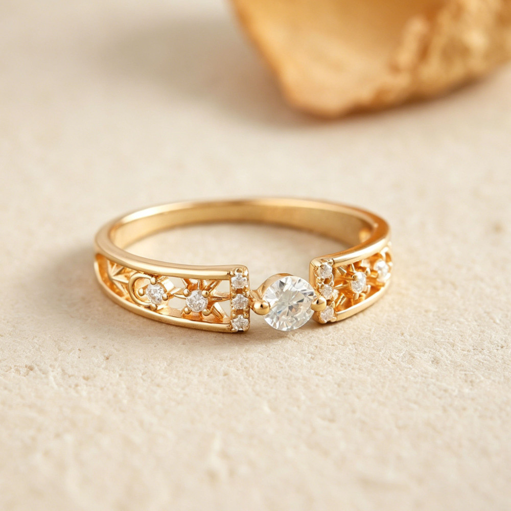 Round Moissanite Engagement Ring 925 Sterling Silver Gold Plated Vintage Hollow Filigree Promise Wedding Band For Women