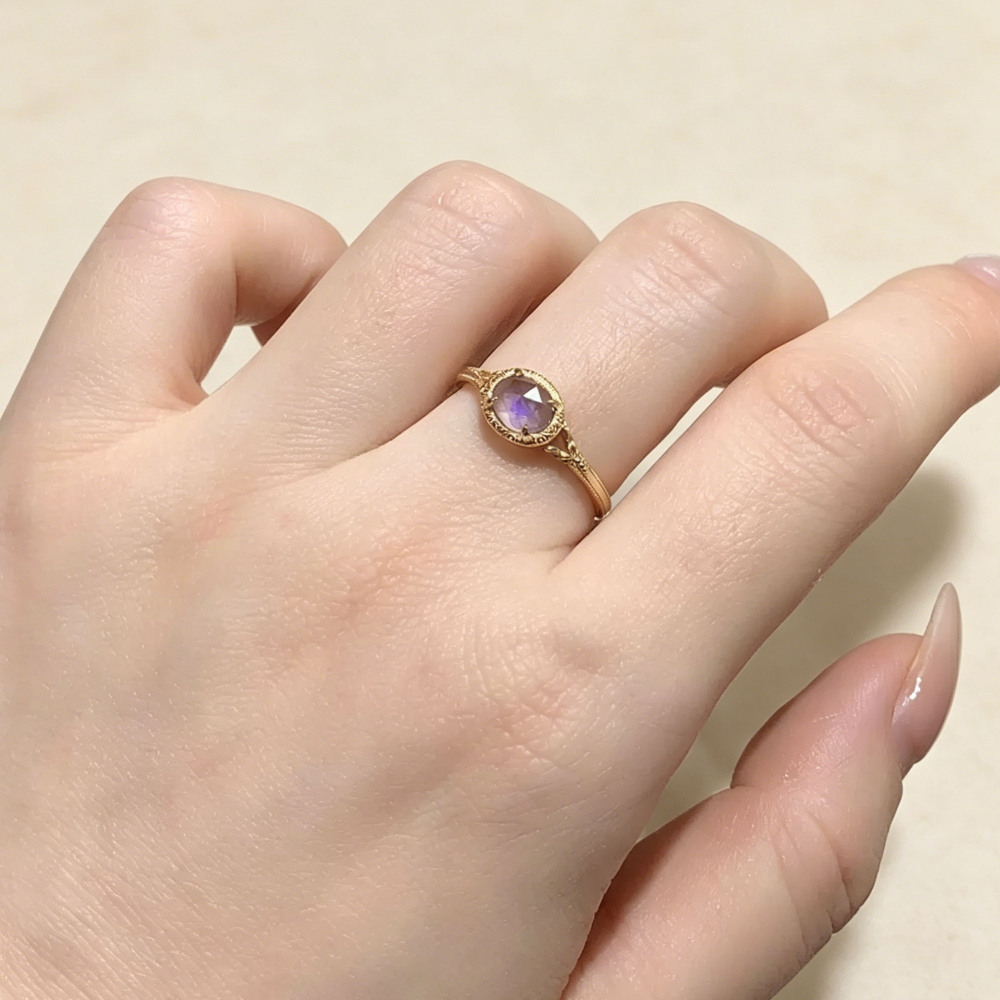 Oval Natural Labradorite Amethyst Ring 925 Sterling Silver Gold Plated Vintage Milgrain Filigree Promise Stackable Ring For Women