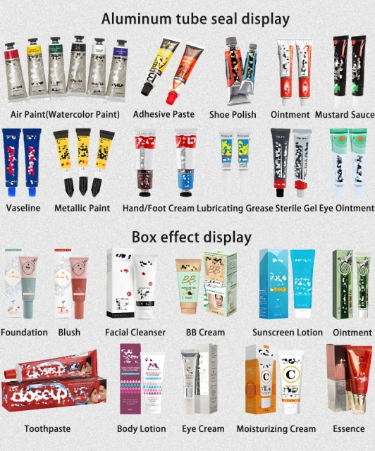 Hair color cream hair dye tube filling sealing cartoning labeling machine transparent film wrapping packaging production line