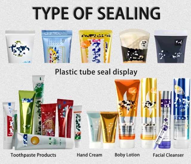Hair color cream hair dye tube filling sealing cartoning labeling machine transparent film wrapping packaging production line