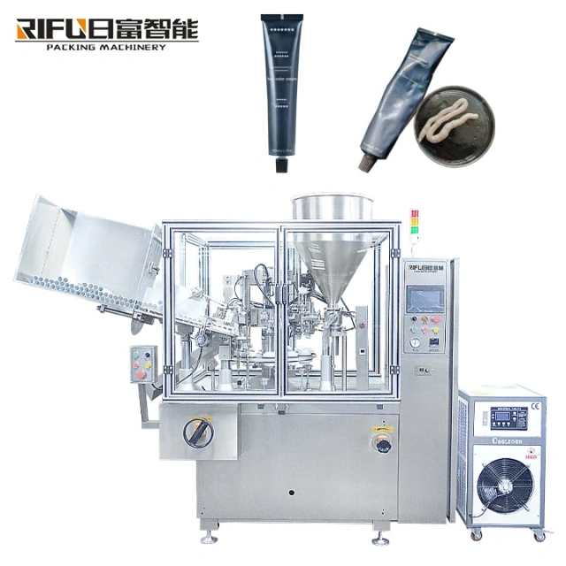 Hair color cream hair dye tube filling sealing cartoning labeling machine transparent film wrapping packaging production line