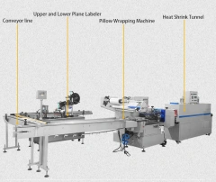 Dental Floss Pick Box Upper and Lower Plane Labeling Machine Transparent Film Packaging Heat Shrinking Wrapping Production Line