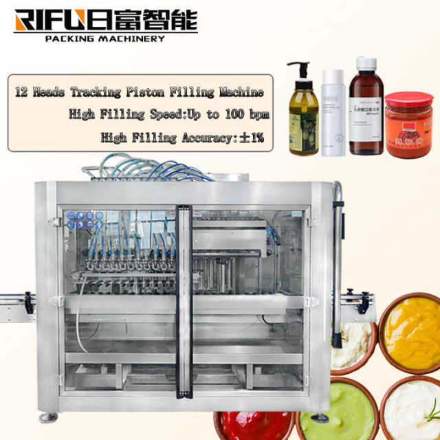 Automatic 12 Heads Tracking Piston Filling Machine for Sauce Honey Cream Detergent Oral Juice