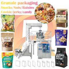 High-Speed Granule Pre-made Bag Packaging Machine Snacks Nuts Chips Dried Fruits Raisins Gummy Candy Biscuits Cookie Meat Jerky