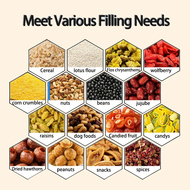 Automatic Granule Filling Machine Bean Candy Candies Seeds Grain Hazelnut Pine Nuts Sugar Salt Dried Longans Filler Equipment