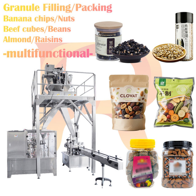 Multi-head Weighing Granule Filling Packing Machine Stand up Pouch Premade Bag Doypack Pouch Candy Nuts Grains Snacks Jar Filler