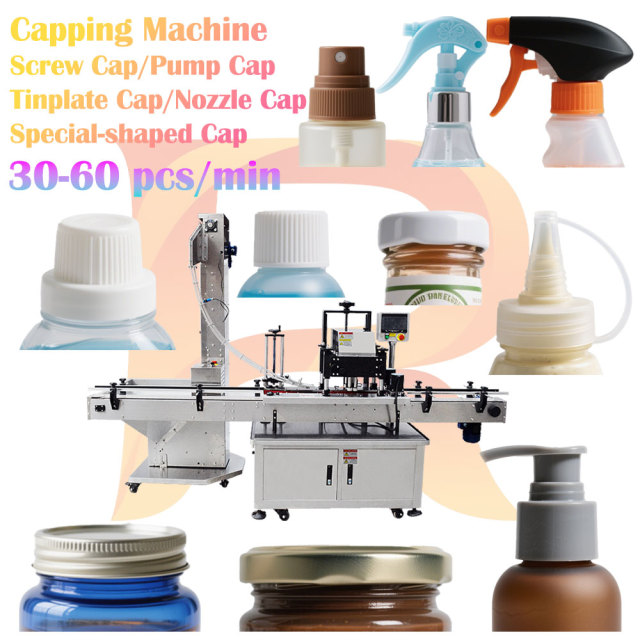 Automatic 4-Wheel Capping Machine Screw Threaded Pump Head Spray Head Cap Tinplate Lids Sauce Bottles Triangular Squeeze Cap
