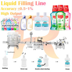 Automatic Mouthwash Filling Line Double-Side Labeling Capping Bottling System for 50ml-1000ml Bottles PLC Control Customizable