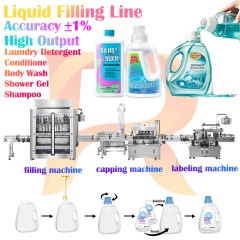 Automatic 4-head Liquid Filling Line for Detergent Shampoo Servo Motor High-speed Packaging with Capping Dual Labeling Machine
