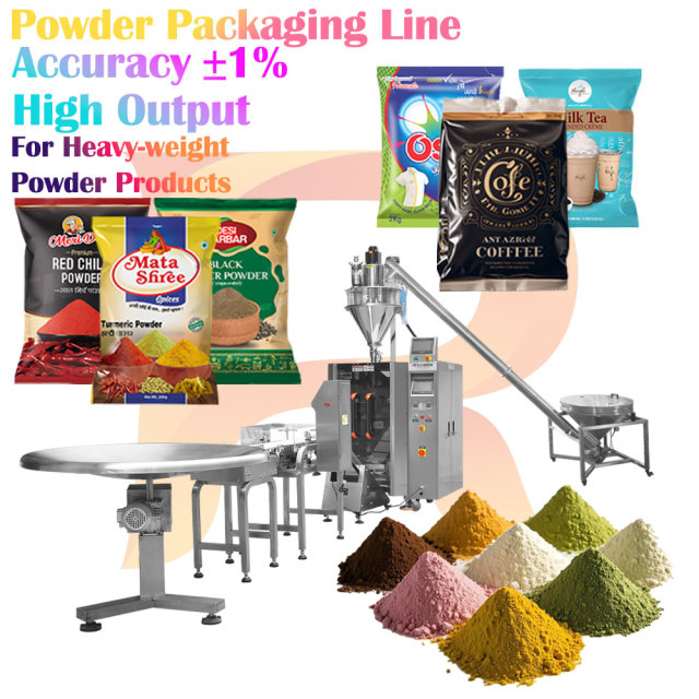 Automatic Powder Packing Production Line Lapel-type Packaging Machine Spices Curry Chili Turmeric Ginger Garlic Nutmeg Powder