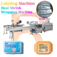 Dental Floss Pick Box Upper and Lower Plane Labeling Machine Transparent Film Packaging Heat Shrinking Wrapping Production Line
