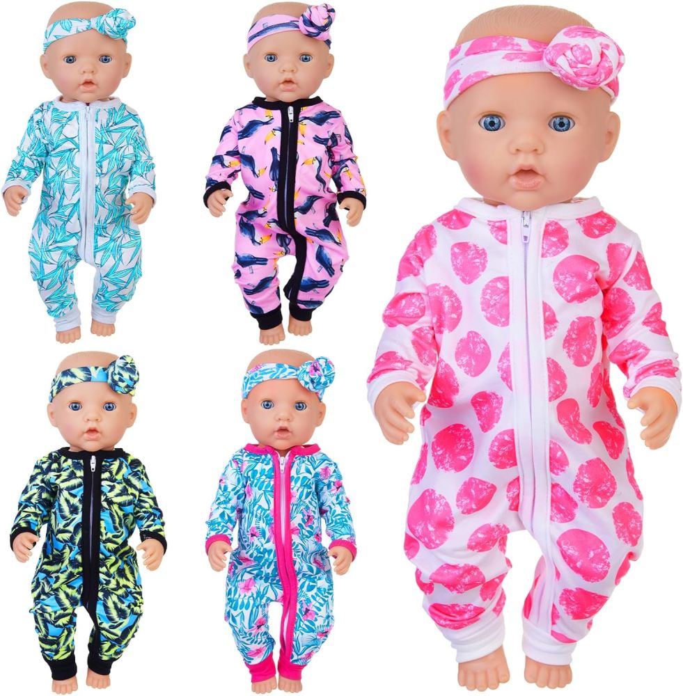 TYDream 5 Sets 14-18 Inch Baby Doll Clothes Outfits Casual Wear for 17 Inch New Born Baby Doll 10 Pcs Girl Doll Clothes and Headbands for 15-18 Inch D