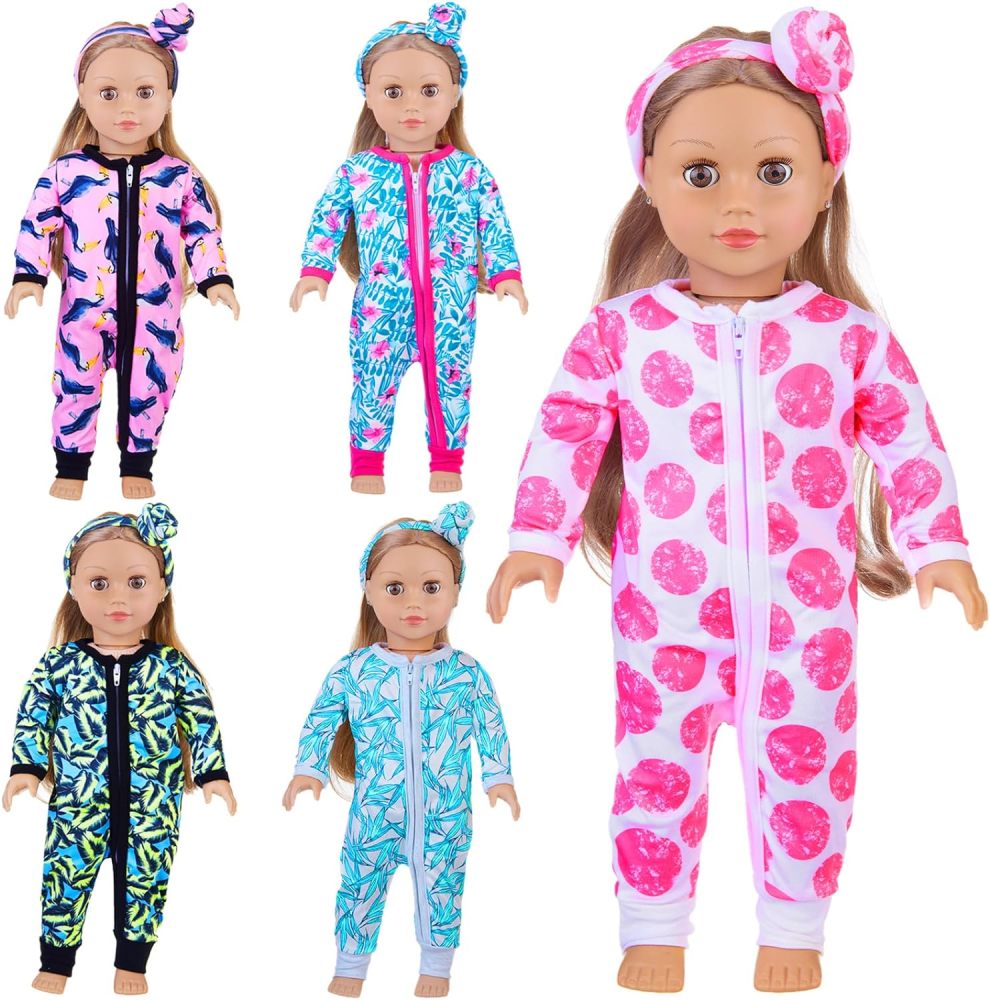 TYDream 5 Sets 14-18 Inch Baby Doll Clothes Outfits Casual Wear for 17 Inch New Born Baby Doll 10 Pcs Girl Doll Clothes and Headbands for 15-18 Inch D