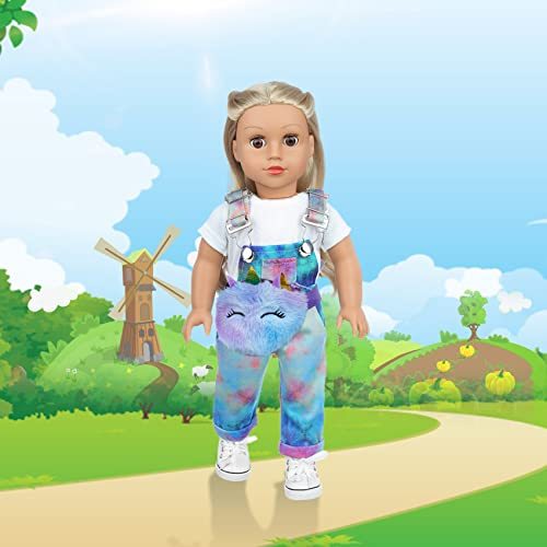 ZITA ELEMENT 7 Pcs American 18 Inch Doll Clothes and Accessories - 18 Inch Doll Clothes Set with Doll Backpack,Waist Bag,Cell Phone,Tablet Phone,Camer