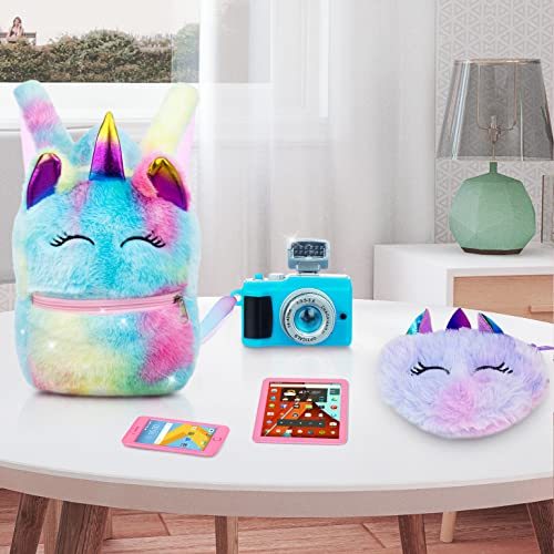 ZITA ELEMENT 7 Pcs American 18 Inch Doll Clothes and Accessories - 18 Inch Doll Clothes Set with Doll Backpack,Waist Bag,Cell Phone,Tablet Phone,Camer