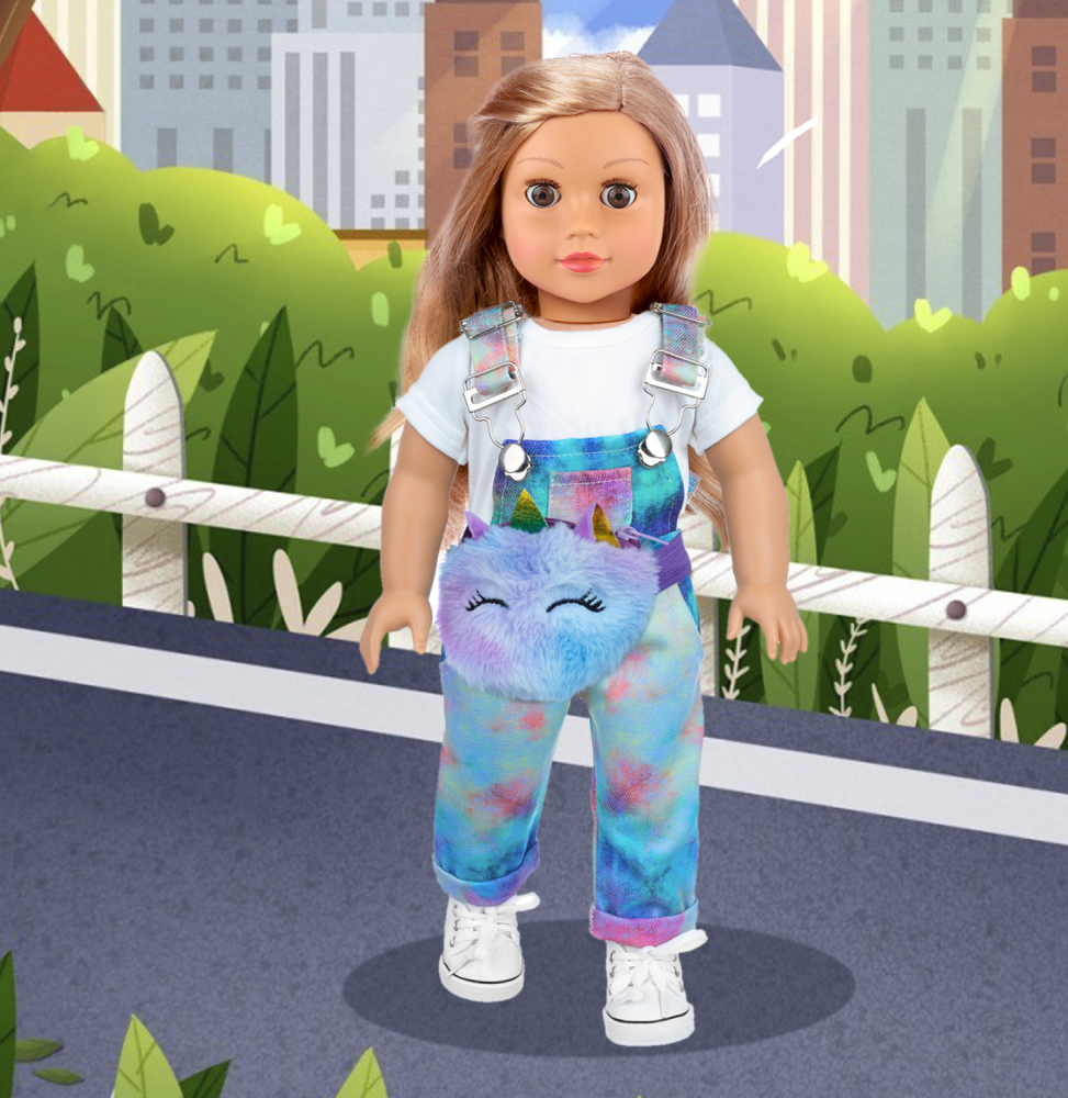 ZITA ELEMENT 7 Pcs American 18 Inch Doll Clothes and Accessories - 18 Inch Doll Clothes Set with Doll Backpack,Waist Bag,Cell Phone,Tablet Phone,Camer