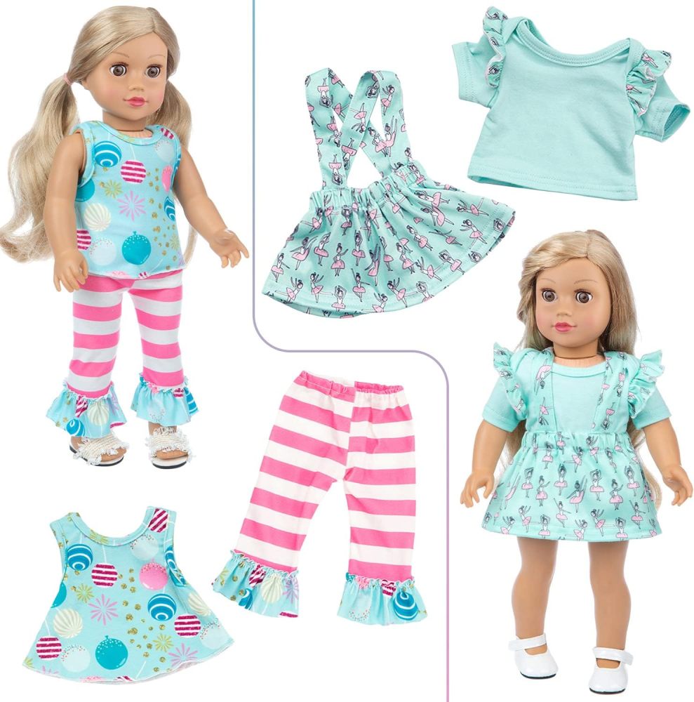 Ecore Fun Ramdon 10 Sets 18 Inch Doll Clothes Outfits Pajamas Dresses Hair Clips for 18 Inch Girl Doll