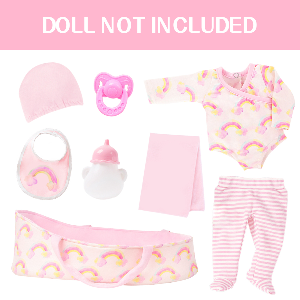 ZITA ELEMENT 8 Pcs Baby Doll Clothes with Bassinet for 17-22 Inch Baby Doll,Baby Doll Clothes Outfit Accessories fit Baby Doll (No Doll)