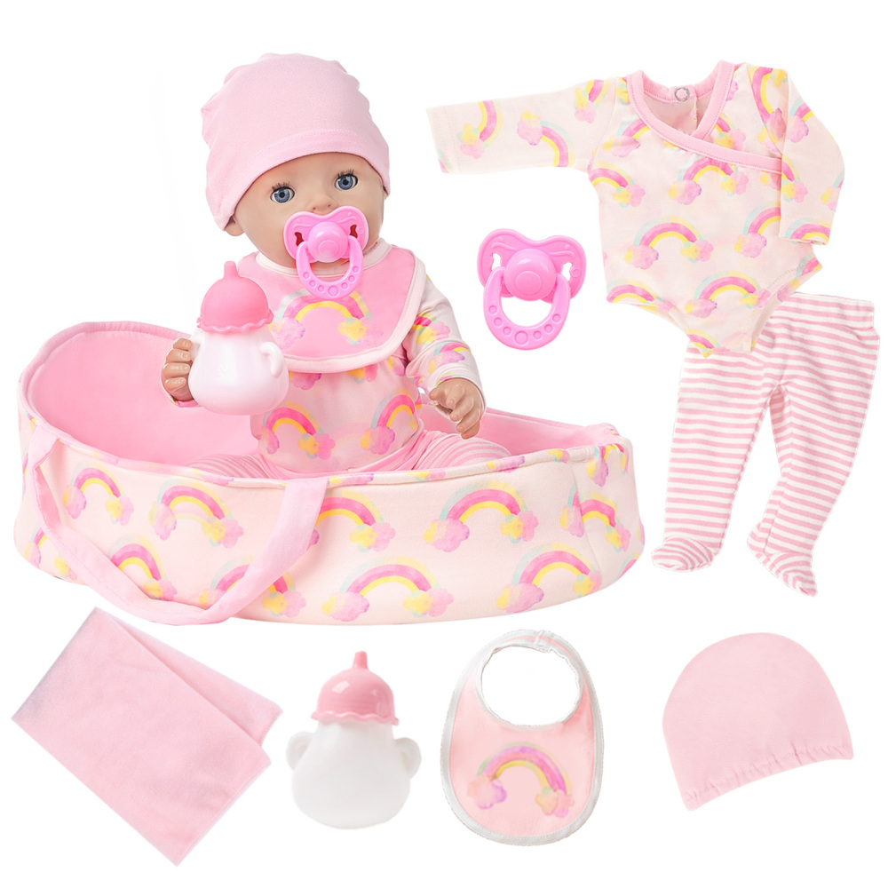 ZITA ELEMENT 8 Pcs Baby Doll Clothes with Bassinet for 17-22 Inch Baby Doll,Baby Doll Clothes Outfit Accessories fit Baby Doll (No Doll)