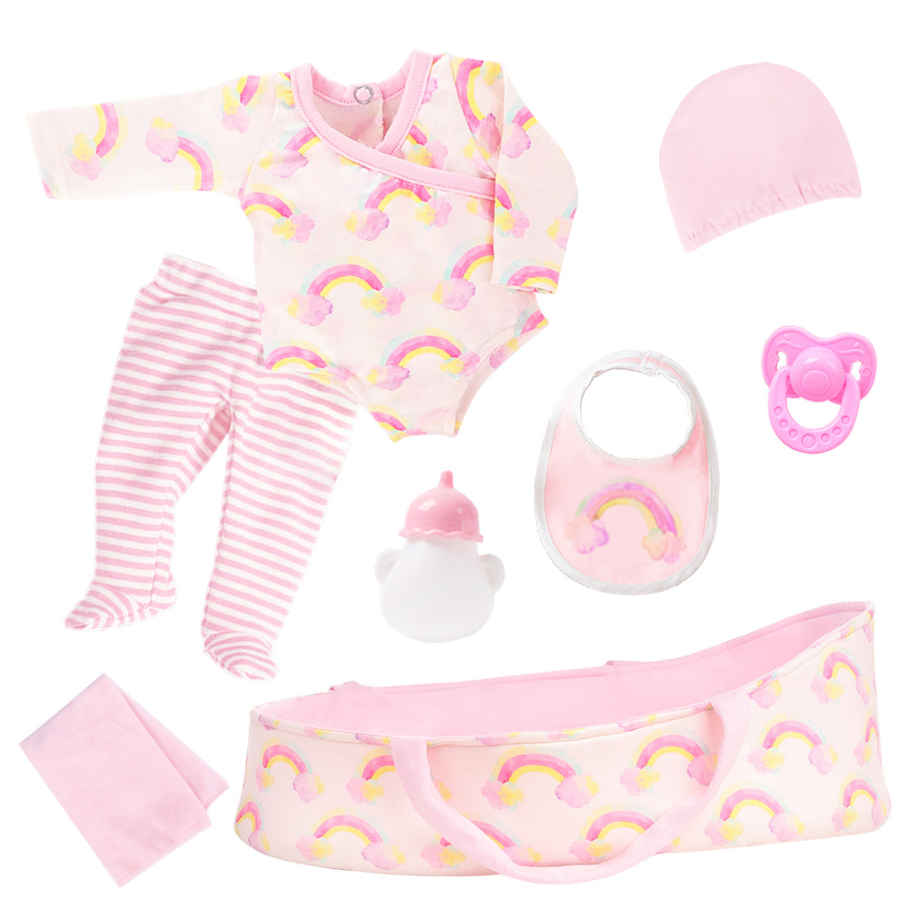 ZITA ELEMENT 8 Pcs Baby Doll Clothes with Bassinet for 17-22 Inch Baby Doll,Baby Doll Clothes Outfit Accessories fit Baby Doll (No Doll)
