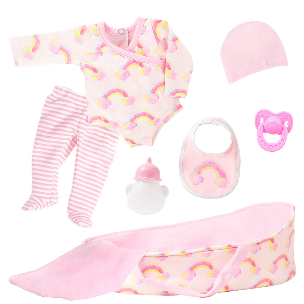 ZITA ELEMENT 8 Pcs Baby Doll Clothes with Bassinet for 17-22 Inch Baby Doll,Baby Doll Clothes Outfit Accessories fit Baby Doll (No Doll)