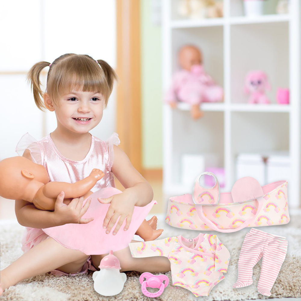 ZITA ELEMENT 8 Pcs Baby Doll Clothes with Bassinet for 17-22 Inch Baby Doll,Baby Doll Clothes Outfit Accessories fit Baby Doll (No Doll)