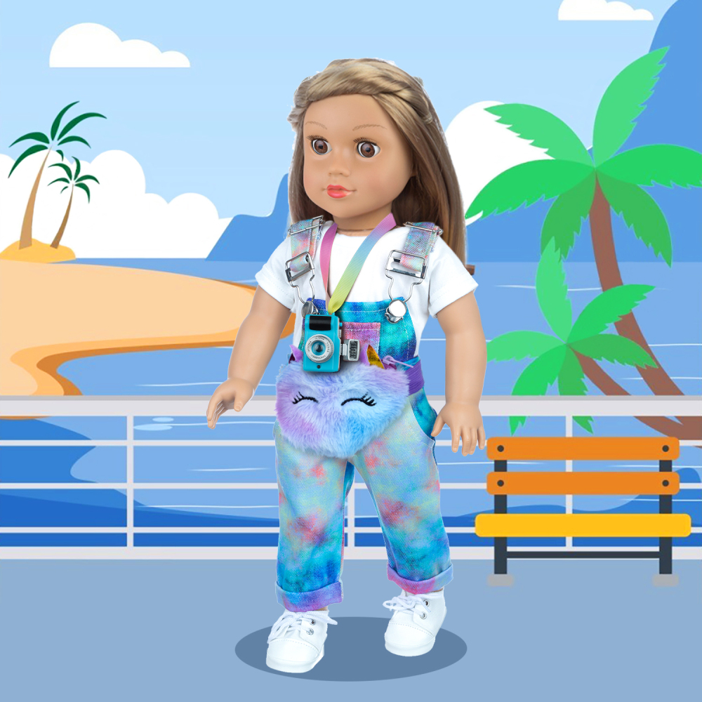 ZITA ELEMENT 7 Pcs American 18 Inch Doll Clothes and Accessories - 18 Inch Doll Clothes Set with Doll Backpack,Waist Bag,Cell Phone,Tablet Phone,Camer
