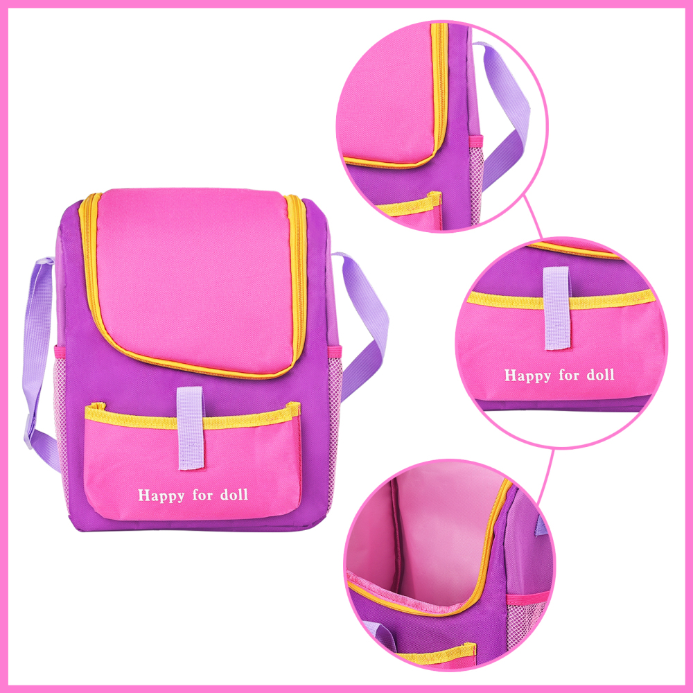 7 Items 18 Inch Dolls Bag Carrier Set and Doll Accessories Including 18 Inch Doll Clothes, Sticker, Butterfly Hairpin, Bracelet and Toy Dog for 18 Inc