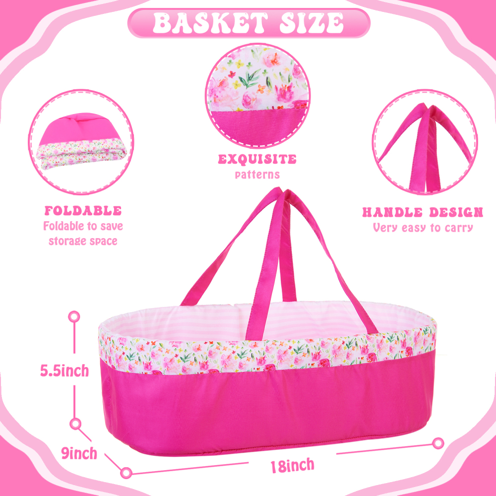 10 Pcs Baby Doll Clothes with Bassinet for 17-22 inch Baby Doll, Baby Doll Reborn Outfit Clothes Accessories Including Bib Nursing Bottle Rubber Pacif