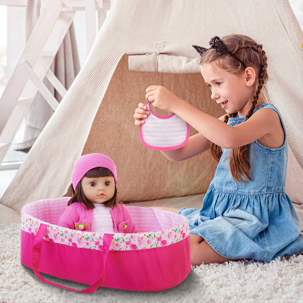 10 Pcs Baby Doll Clothes with Bassinet for 17-22 inch Baby Doll, Baby Doll Reborn Outfit Clothes Accessories Including Bib Nursing Bottle Rubber Pacif
