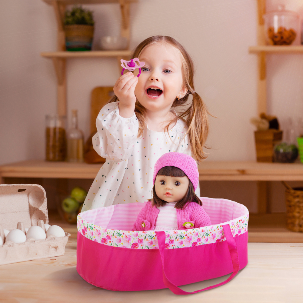 10 Pcs Baby Doll Clothes with Bassinet for 17-22 inch Baby Doll, Baby Doll Reborn Outfit Clothes Accessories Including Bib Nursing Bottle Rubber Pacif