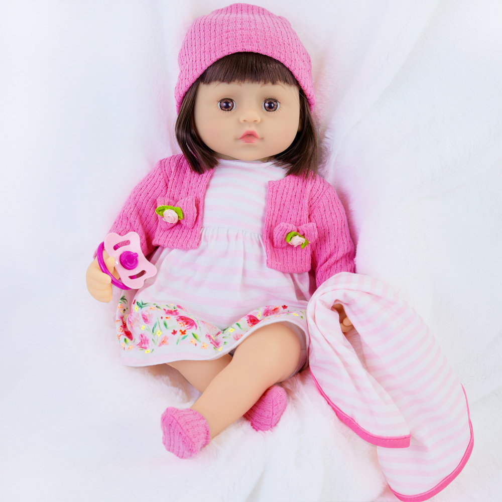 10 Pcs Baby Doll Clothes with Bassinet for 17-22 inch Baby Doll, Baby Doll Reborn Outfit Clothes Accessories Including Bib Nursing Bottle Rubber Pacif
