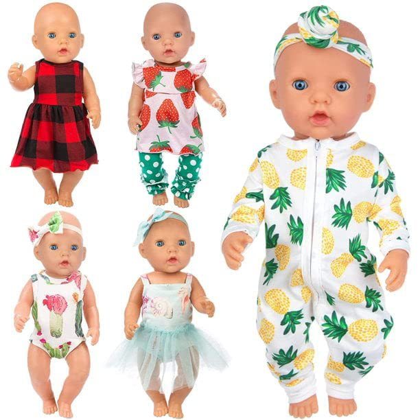 5 Sets 14-18 Inch Baby Doll Clothes Dresses Outfits Pjs for 43cm New Born Baby Dolls, 15 Inch Baby Doll, 18 Inch Girl Doll