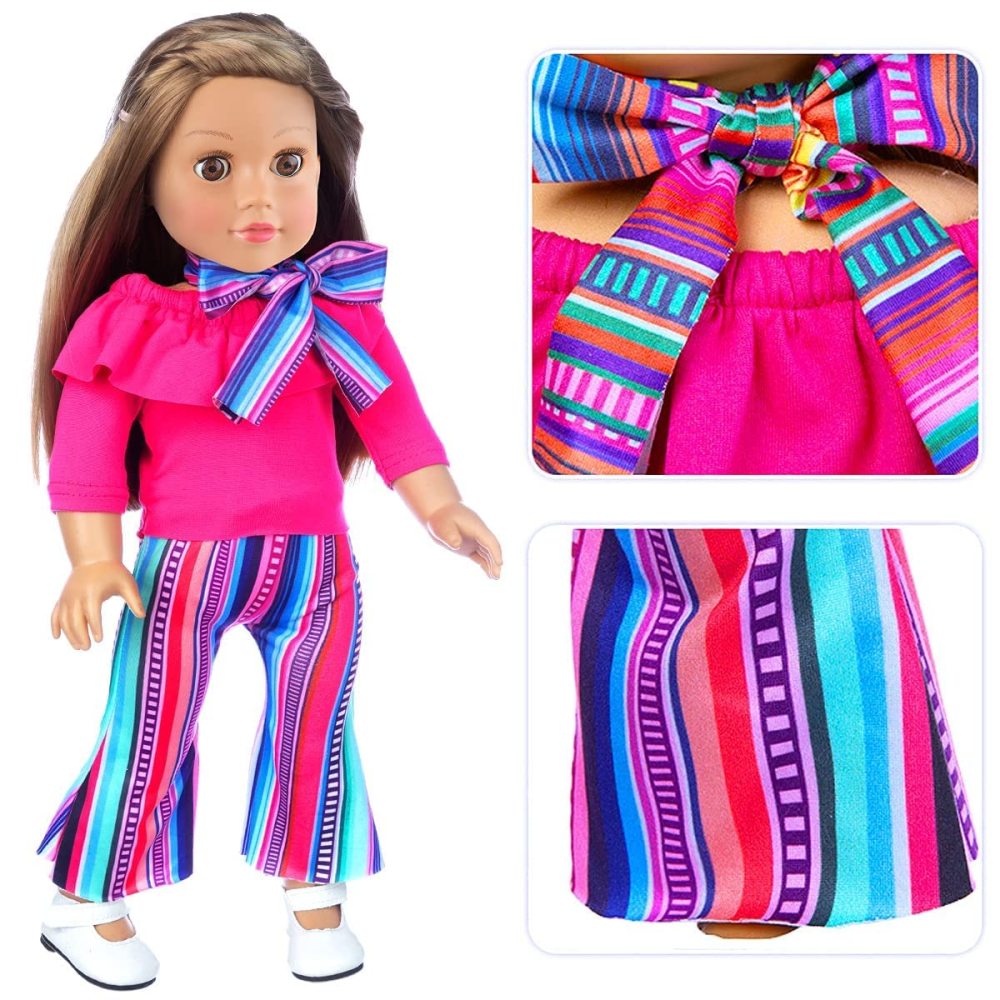 11 Pcs American Doll Clothes Dress and Accessories for 18 inch Doll - 5 Sets Doll Outfits + 2 Pairs Random Style Shoes for 18 Inch Doll