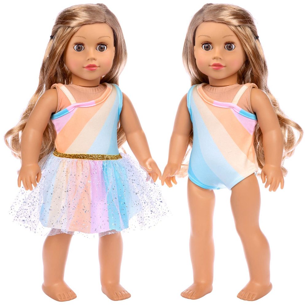 11 Pcs American Doll Clothes Dress and Accessories for 18 inch Doll - 5 Sets Doll Outfits + 2 Pairs Random Style Shoes for 18 Inch Doll
