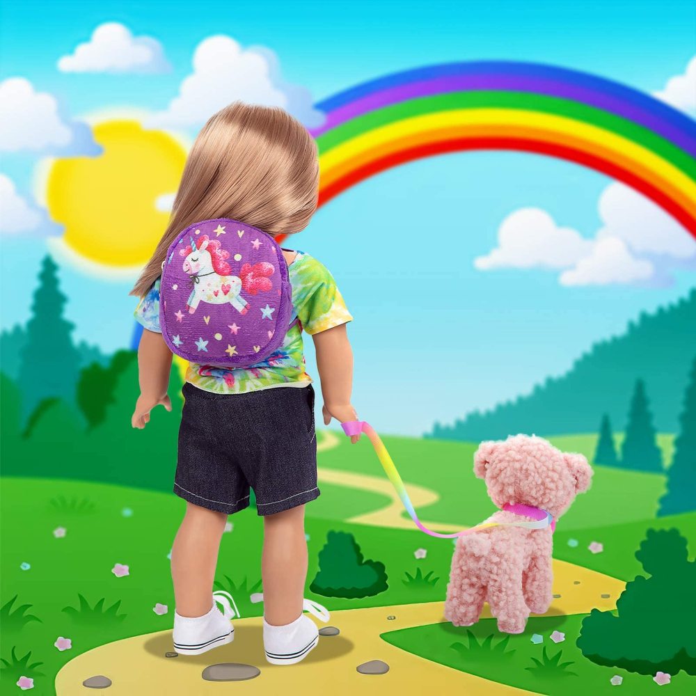 5 Items 18 inch Dolls Bag Set and Accessories Including 18 Inch Doll Clothes, Shoes, Sunglasses, Doll Backpack and Toy Dog
