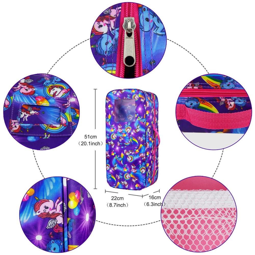 Doll Travel Carrier Unicorn Doll Storage Suitcase Great Fit for 18 Inch Girls Doll Case with Multi-Pocket