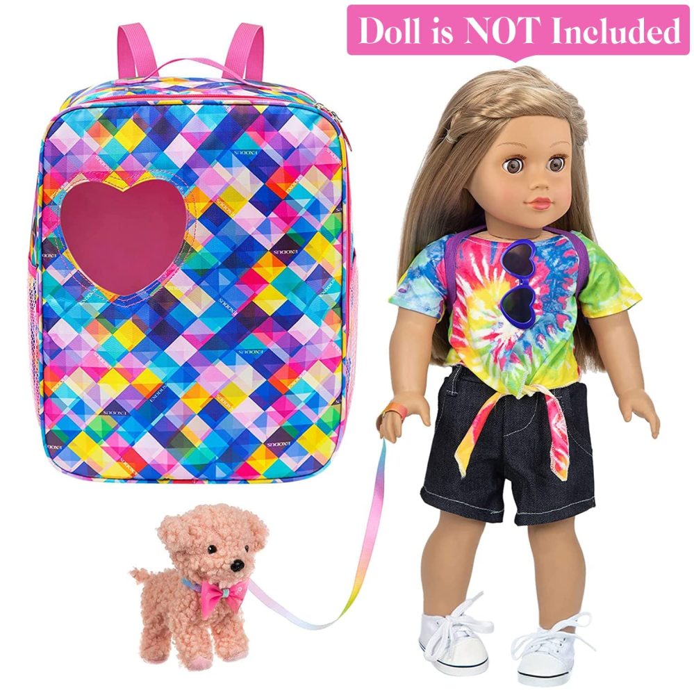 5 Items 18 inch Dolls Bag Set and Accessories Including 18 Inch Doll Clothes, Shoes, Sunglasses, Doll Backpack and Toy Dog