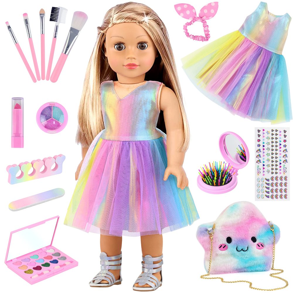 15 Pcs 18 Inch Doll Accessories - Dress with Makeup Set for Generation Dolls - Clothes and Accessories (Doll Not Included)