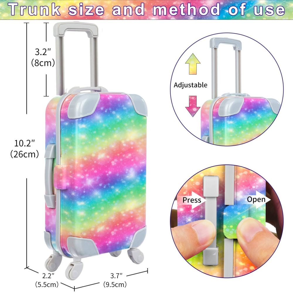 23 PCS American 18 Inch Doll Accessories Suitcase Luggage Travel Set - Rainbow Suitcase Rainbow Bag Camera Computer Cell Phone Neck Pillow Eye Mask Glasses Gift for Christmas (NO DOLL)