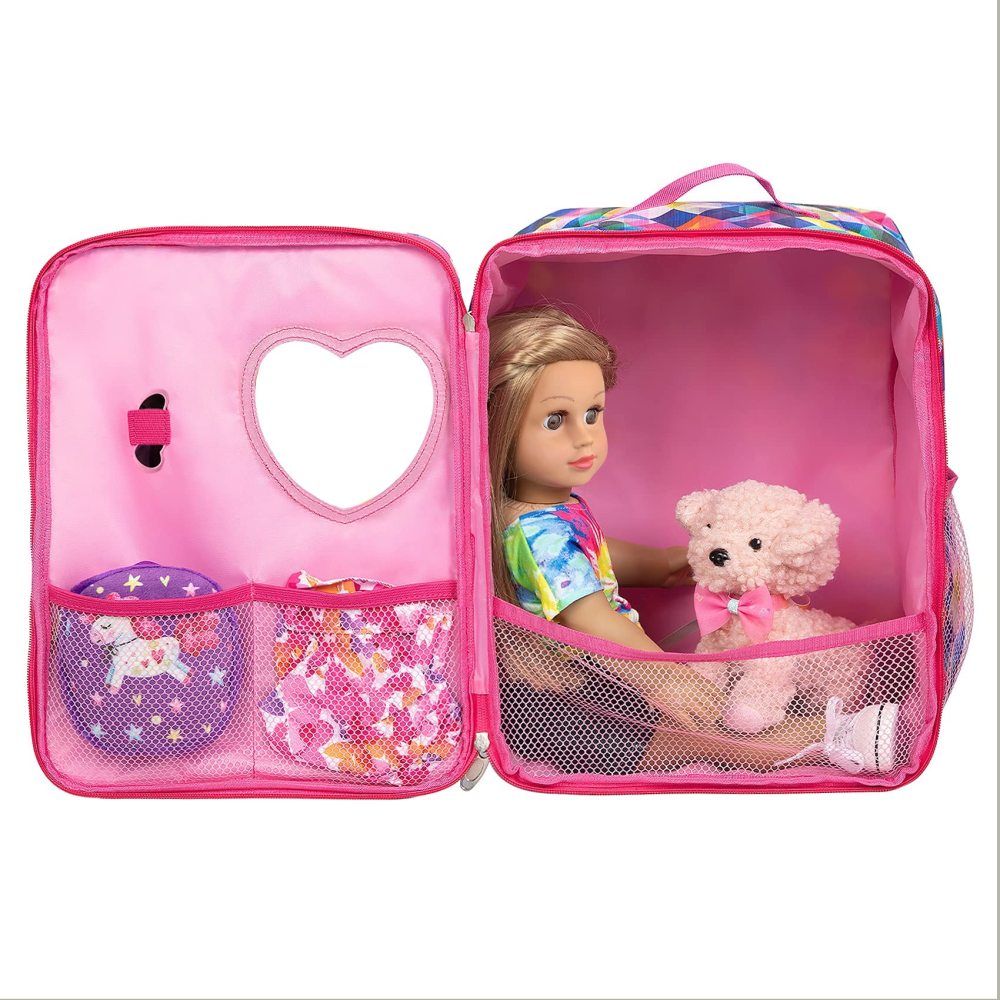 5 Items 18 inch Dolls Bag Set and Accessories Including 18 Inch Doll Clothes, Shoes, Sunglasses, Doll Backpack and Toy Dog