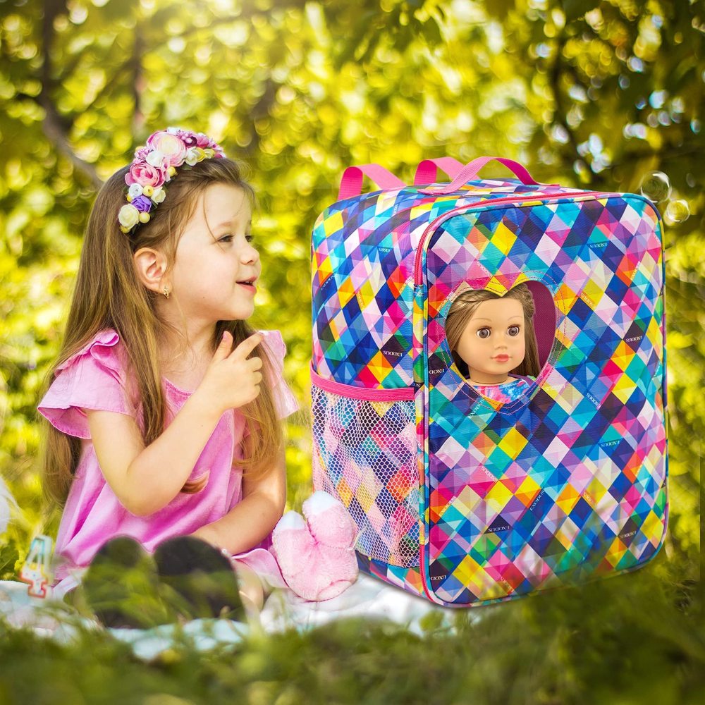 5 Items 18 inch Dolls Bag Set and Accessories Including 18 Inch Doll Clothes, Shoes, Sunglasses, Doll Backpack and Toy Dog