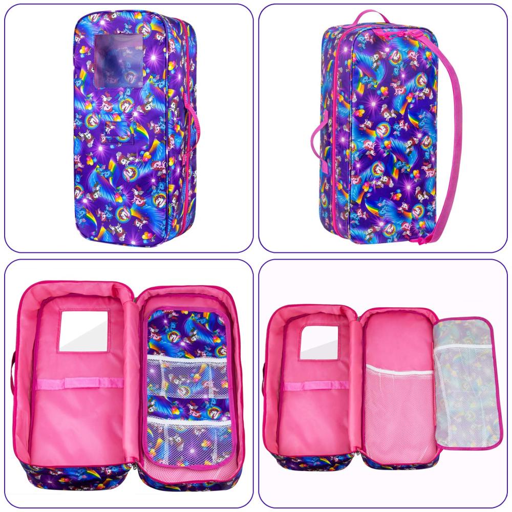 Doll Travel Carrier Unicorn Doll Storage Suitcase Great Fit for 18 Inch Girls Doll Case with Multi-Pocket