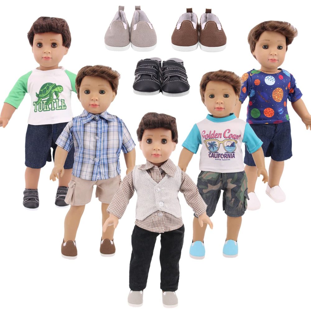 5 Sets Boy Doll Clothes and 3 Pairs of Shoes Fit for 18 Inch Boy Dolls Clothes Outfit Birthday Reward Gift for Kids