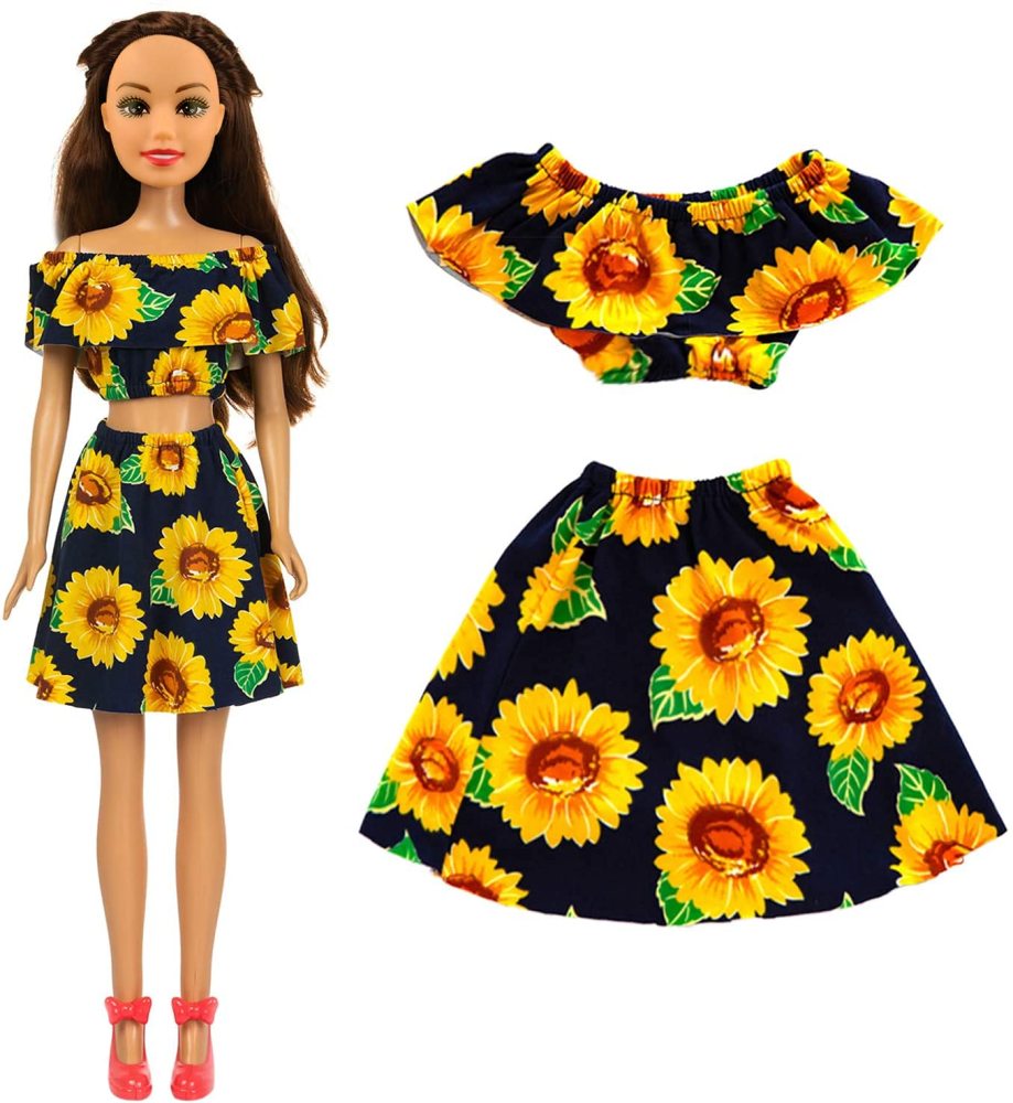 3 Sets Fashion 28 Inch Girl Doll Clothes Dress Outfits - Quality Casual Wear Clothes Set, Fashion Sun Flower Off Shoulder Dress and Sequined Flared Pants for 28 Inch Girl Doll Clothing