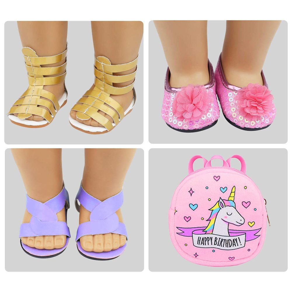 Fashion 8 Pairs of 18 Inch Girl Doll Shoes and 1 Baby Doll Backpack for 18 Inch Girl Doll and Other 18 Inch Doll