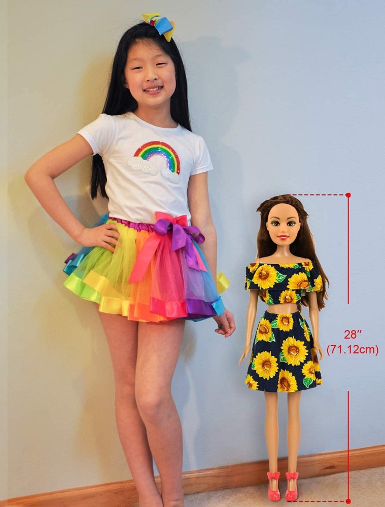 3 Sets Fashion 28 Inch Girl Doll Clothes Dress Outfits - Quality Casual Wear Clothes Set, Fashion Sun Flower Off Shoulder Dress and Sequined Flared Pants for 28 Inch Girl Doll Clothing
